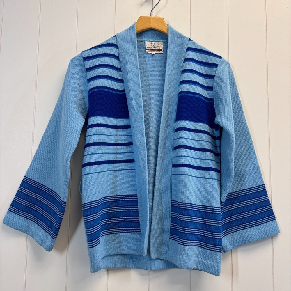 Vintage Snowy Mountain Women Retro Color Block Striped Chinlan Cardigan Size S